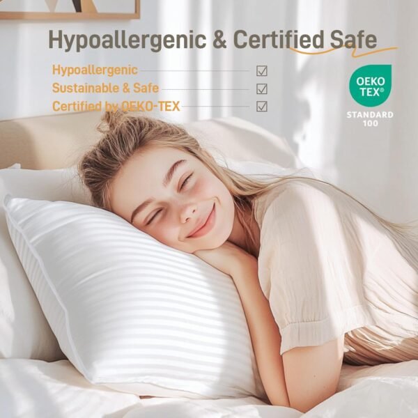 Hypoallergenic 100% Cotton Soft Down Alternative Pillow, Standard/Queen Size, Luxury Hotel Quality, Ideal for Side, Back and Stomach Sleepers, Oeko-TEX Certified - Image 6