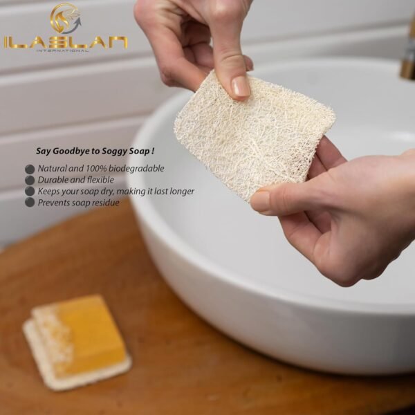 Natural Loofah Soap Saver, Shower and Sink Soap Holder | 4 Pcs Soap Dish, Compostable Tray Mat for Bathroom | Natural - Image 2