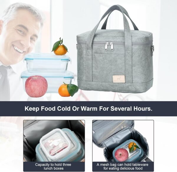 NOL Natural Organic Lifestyle Insulated Lunch Bags for Women Grey - Large Leakproof Insulated Cooler Bag Lightweight Waterproof Reusable Vegan Lunch Bag for Work, Camping, Travel, Outdoors - Image 6