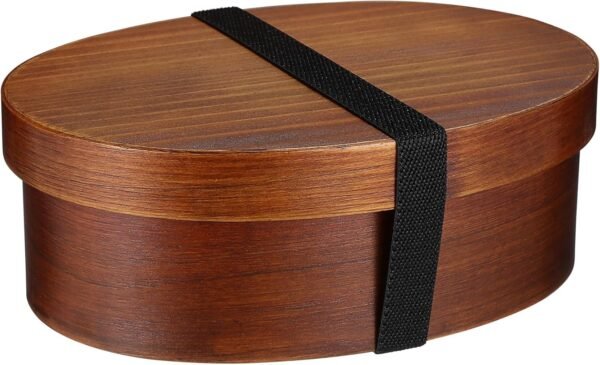 PRETYZOOM Wood Lunch Box, Japanese Bento Lunch Box with 3 Divider, Oval Shape Food Container Box for Sushi, Picnic, Lunch (800ml)