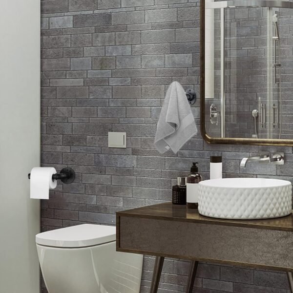 Industrial Black Bathroom Hardware Set, Wall Mounted Hardware Accessories, includes Toilet Paper Holder Towel Ring Towel Hook Set, Matte Black Iron Finish for Bathroom 3PCS - Image 5