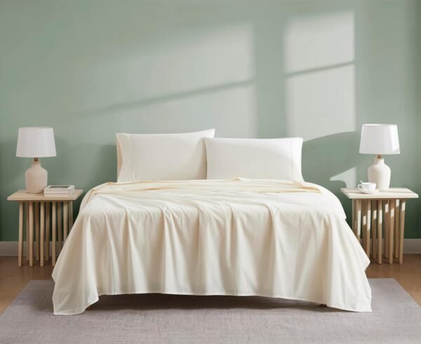 Linen Closet Luxury Cotton 300 Thread Count Organic Cotton 4-Piece Sheet Set, King, Fresh Ivory