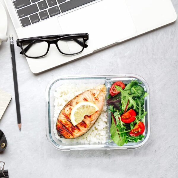 M MCIRCO [5-Pack,36 Oz] Glass Meal Prep Containers 2 Compartments Portion Control with Upgraded Snap Locking Lids Glass Food Storage Containers, Microwave, Oven, Freezer and Dishwasher (4.5 Cups) - Image 5