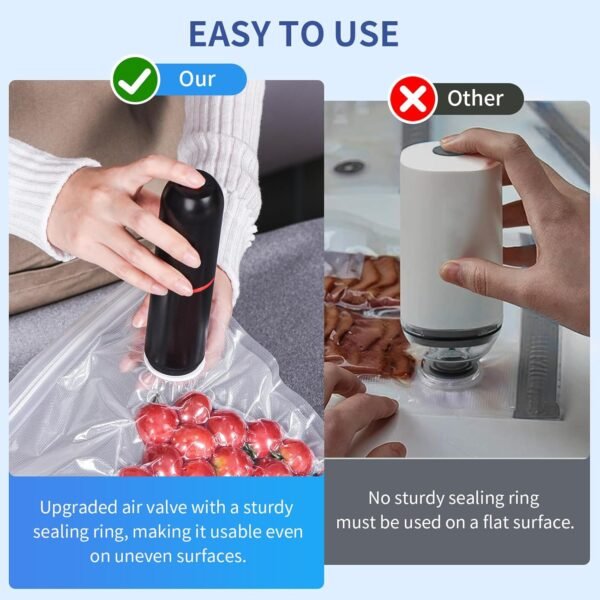 AIRMSEN Handheld Vacuum Sealer for Food Preservation & Storage, Portable Mini Vacuum Sealer with 11 PCS Reusable Sous Vide Bags and 2 PCS Vacuum Wine Sealer - Image 8