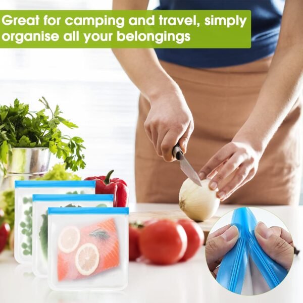 7 Pack Reusable Food Storage Bags Easy Seal Prevent Leaks Freezer PEVA Zipper Transparent Bags for Meat Fruit Cereal Snacks Home Kitchen Organization Storage Bag - Image 7