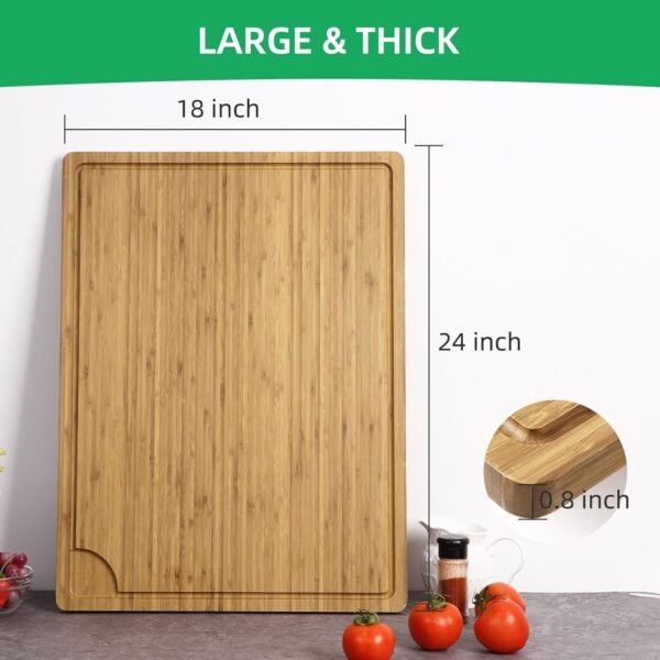24x18 Inch Large Cutting Board for Kitchen, Bamboo Wood Butcher Block Chooping Board with Handles and Juice Grooves, Reversible Cheese Board Charcuterie Serving Tray - Image 5