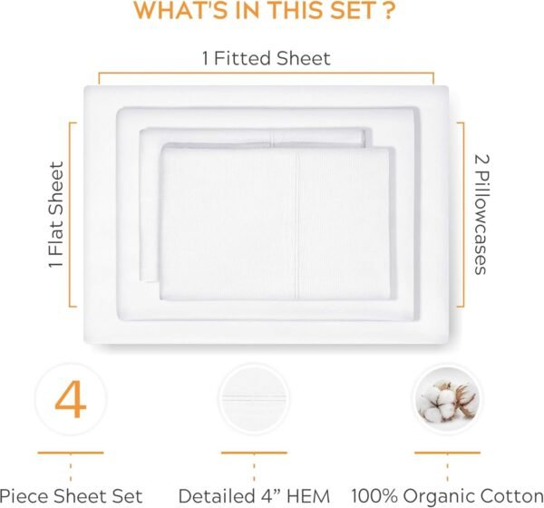 Sleep Mantra Premium 100% Organic Cotton Bed Sheet Set - Soft & Cooling Percale Weave - 4 Piece Bedding Set with Deep Pocket - GOTS Certified - Breathable & Eco-Friendly (Cal King, White) - Image 4