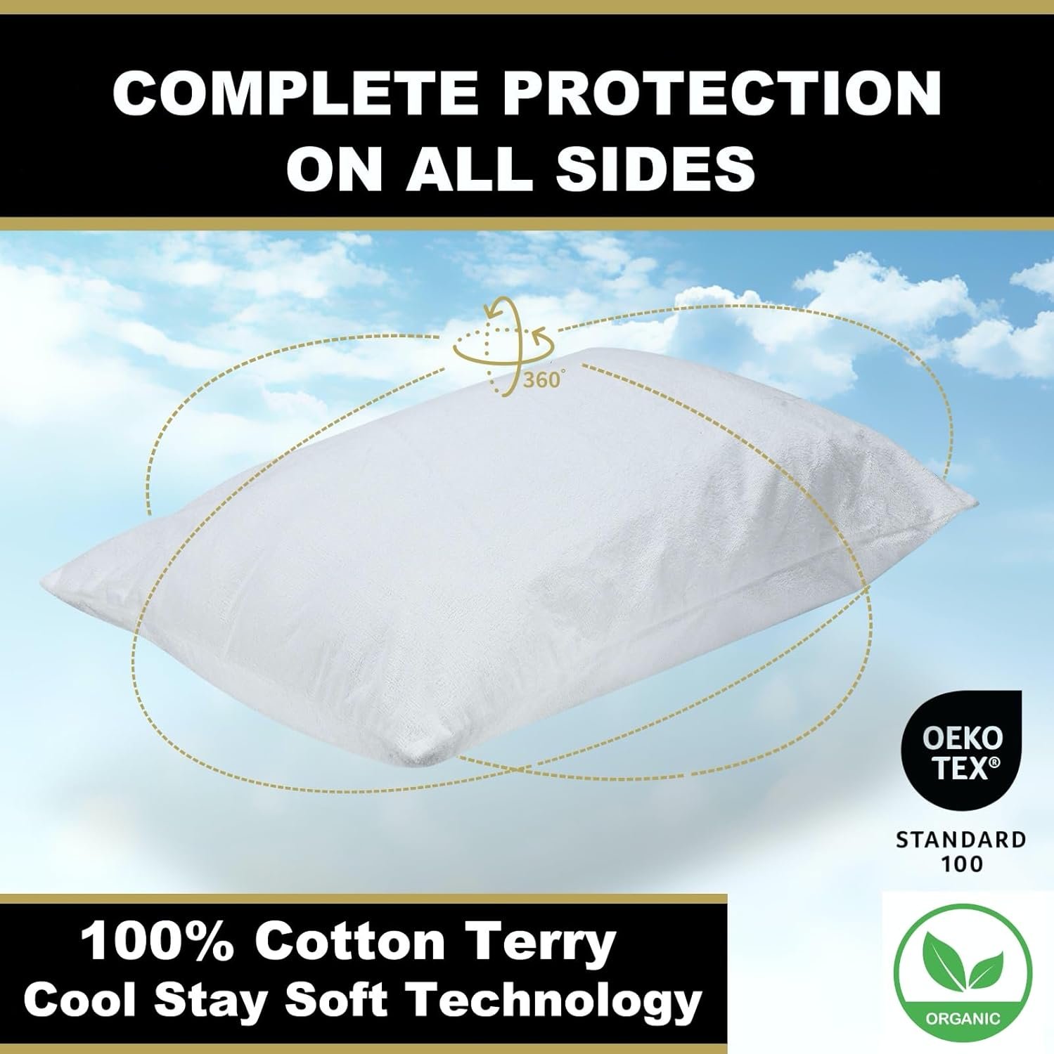 4 Pack - Organic Cotton Pillow Protectors with Zipper Queen Size - Waterproof and Skin-Friendly Terry Cotton Pillow Covers - 100% Cotton Top Pillow Protector (Queen) - Image 3