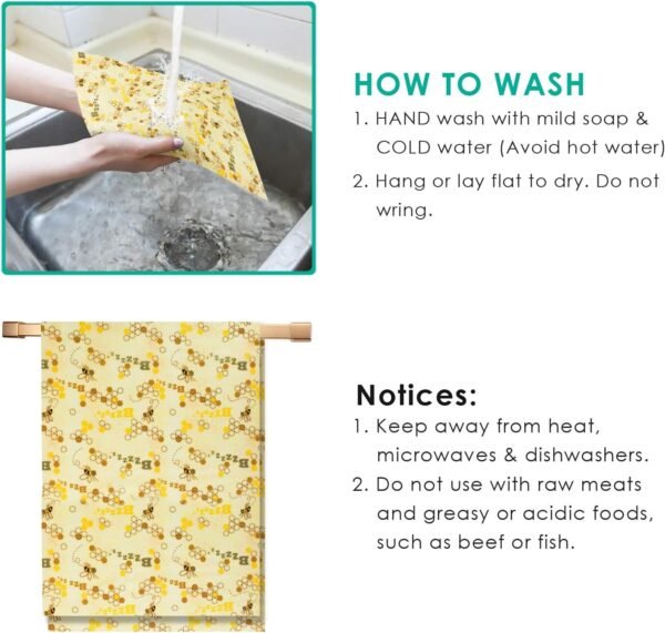 ERKOON Beeswax Food Wraps 1 Meter Roll 13 x 39 Inch Reusable Beeswax Wraps Eco-Friendly Sustainable Food Storage Wraps for Sandwich, Cheese, Fruit, Bread, Snacks (Bee Pattern) - Image 4