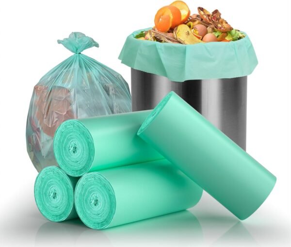 Small Compost Bags 1.2 Gallon Small Trash Bags, 100 Count Compostable Trash Bags Small Biodegradable Trash Bags for Kitchen Bathroom Office Fit 4.5-5 Liter Small Trash Can, Green