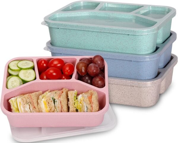 4 PCS Bento Lunch Box,4 Compartment Meal Prep Lunch Containers,Leak Proof Bento Box Adult Lunch Box,BPA Free Plastic Reusable Food Storage Container with lid,Microwave/Freezer/Dishwasher Safe