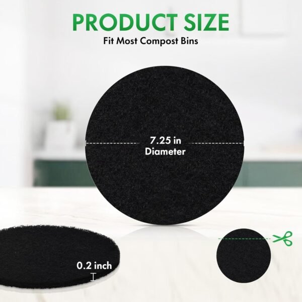 ENLOY 7.25 Inch Charcoal Filters for Kitchen Compost Bin, 12 Pack Compost Bin Charcoal Filters for Countertop Bin Pail Replacement, Longer Lasting Round Activated Charcoal Home Bucket Refill Sets - Image 2