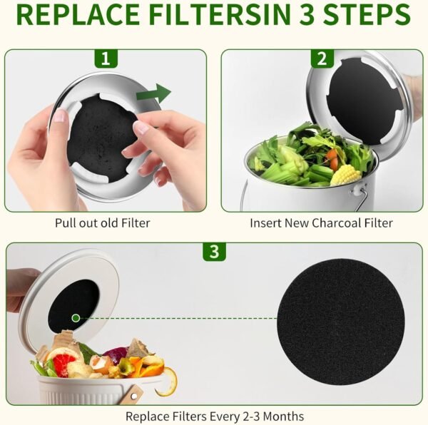 6.7 inch Compost Filters for Countertop Bin Charcoal Filter for Kitchen Compost Bin Pail Replacement Filter Carbon Filters Round Charcoal Filters for Compost Bucket 6 Pack - Image 6