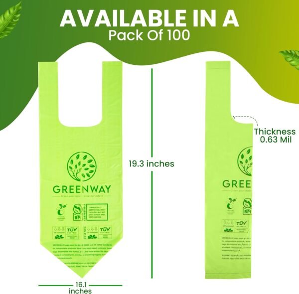GREENWAY 1.6 Gallon Compostable Trash Bags Handle tie, 100 Count, Biodegradable Trash Bags for Countertop Bin, Kitchen, Office, and Outdoor, US BPI & Europe OK Compost Home Certified - Image 2