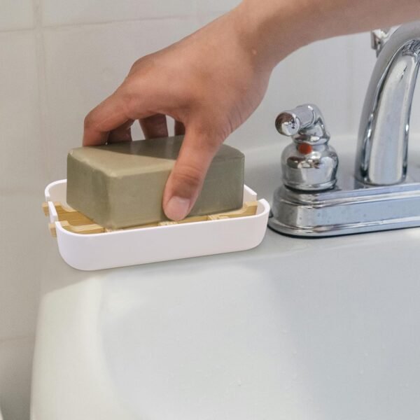 2 Pack Bamboo Soap Dishes Set - Self-Draining, Detachable, Easy to Clean Soap Holders for Bathroom and Kitchen, Ideal for Shower, Bathtub, Sink (White) - Image 9