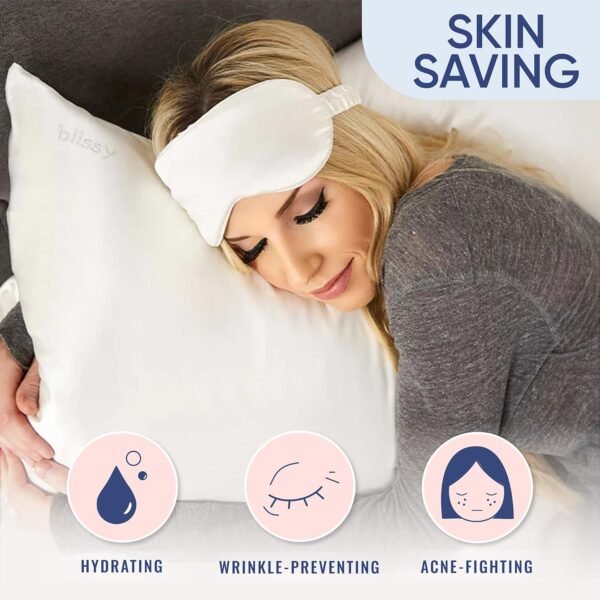 Blissy Silk Pillowcase - 100% Pure Mulberry Silk - 22 Momme 6A High-Grade Fibers - Silk Pillow Cover for Hair & Skin - Regular, Queen & King with Hidden Zipper (Standard,Blissy White) - Image 4