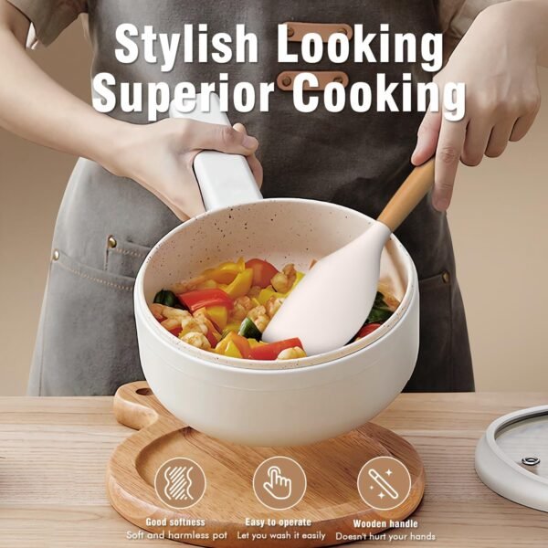 Silicone Cooking Utensils Set - Silicone Kitchen Utensils for Cooking Wooden Handles, 446°F Heat Resistant Kitchen Utensil Spatula Sets w Holder, Gadgets for Non-Stick Cookware BPA FREE (Multicolour) - Image 4