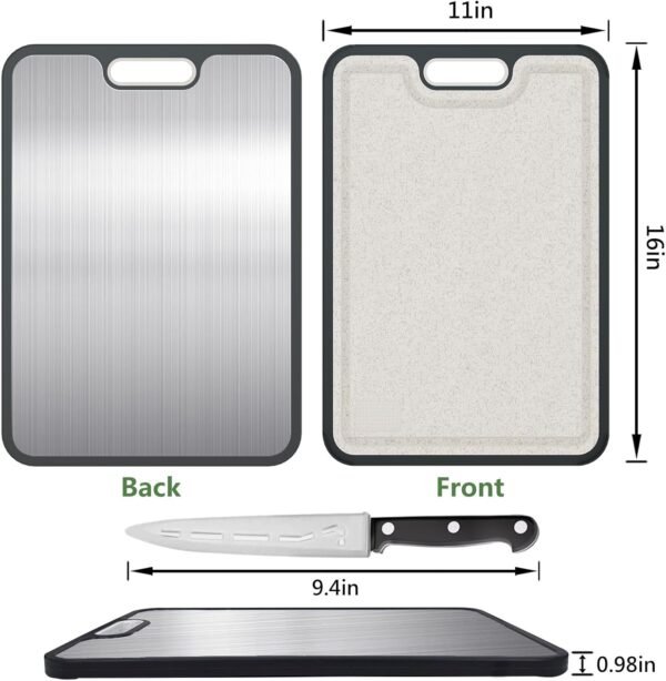 Cutting Board Double Sided With knife,HI NINGER 304 Stainless Steel Cutting Board for Kitchen,Food-Grade, Stainless Steel and Wheat Straw PP,Easy to Clean Large Cutting Board,non toxic Chopping Board - Image 5