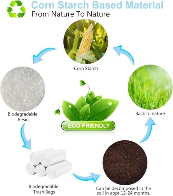 13 Gallon Garbage-Bags Tall Kitchen Compostable-Trash-Bag - White Biodegradable Unscented 60 Count Large Recycling Compactor Big Outdoor Liners Waste Basket Acqkunlo - Image 4
