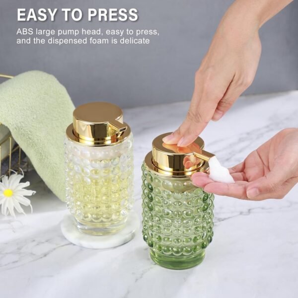 Glass Foaming Hand Soap Dispenser Foaming Soap Dispenser for Bathroom Decor Soap Dispenser with Pump（Foam Type/Green） - Image 3