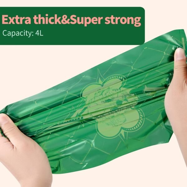 Biodegradable Dog Poop Bags, Large Leak Proof Poop Bags, Strong & Sturdy Bags for Dogs, Doggie Bags, Cats Litter Bags,Trash Bags for Pets， 120 bags with Holder and Hook - Image 3