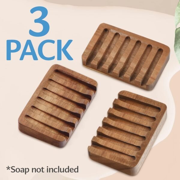IMPRESA [3 Pack] Self Draining Soap Dish for Dry, Lasting Soap – Water-Proof Acacia Wood Soap Dishes – Vintage Sloped Design for Bathroom and Kitchen – Sturdy Soap Tray for Shower - Image 4