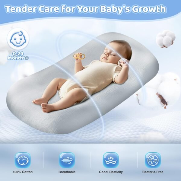 Baby Lounger - Baby Lounger Pillow for Newborn, 0-24 Months, Bionic Design Infant Lounger for Home and Travel, Soft Cotton, Newborn Babies Essentials Gifts, Grayish Blue - Image 3