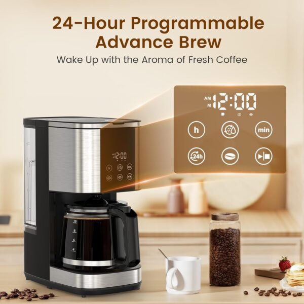 10-Cup Drip Coffee Maker, 24-Hour Programmable Coffee Brewer, Touch Screen, Coffee Strength Control, Reusable Filter, Coffee Pot, Energy Saving Auto Shut Off - Image 4