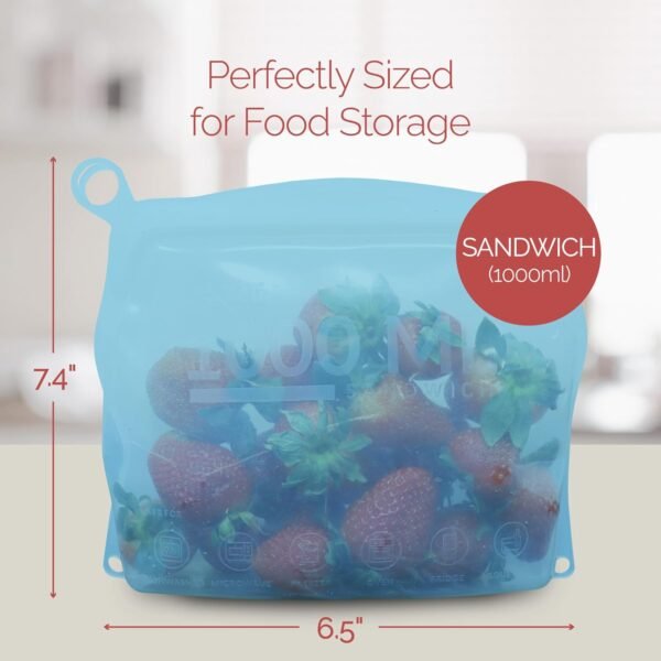 Reli. Reusable Silicone Bags (3 Pack, Multi-Size) | 1 Snack, 1 Sandwich, 1 Gallon - Aqua | Silicone Bags for Food Storage | Reusable Food Storage Bags for Food, Meal Prep | Dishwasher/Freezer Safe - Image 5