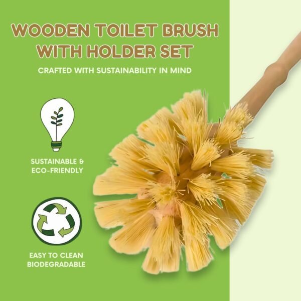 Beechwood Toilet Brush with Natural Tampico Bristles, Plastic Free Toilet Brush with Ceramic Dip Tray, Eco Friendly Toilet Brush, Zero Waste Wooden Toilet Brush and Holder Set - Image 2