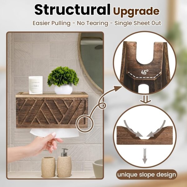 Set of 2 Paper Towel Dispenser Wall Mount, Paper Towel Holder Wall Mounted with Lid, Solid Wood Commercial C-Fold, Z-Fold, Trifold Hand Paper Towel Holder Hand Towel Holder for Bathroom Kitchen Decor - Image 4