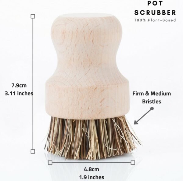 Wood and Tampico Bottle Brush - Pot Brush - Vegetable Brush Set - Zero Waste, Compostable & Biodegradable Kitchen Brushes - Image 6