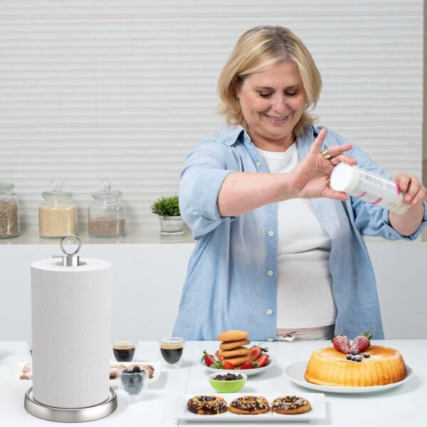 Paper Towel Holder Countertop, Silver Stainless Steel Paper Towel Holder for Standard & Jumbo Rolls, Paper Towel Holder Stand with Weighted Anti-Slip Base for Kitchen Bathroom - Image 5