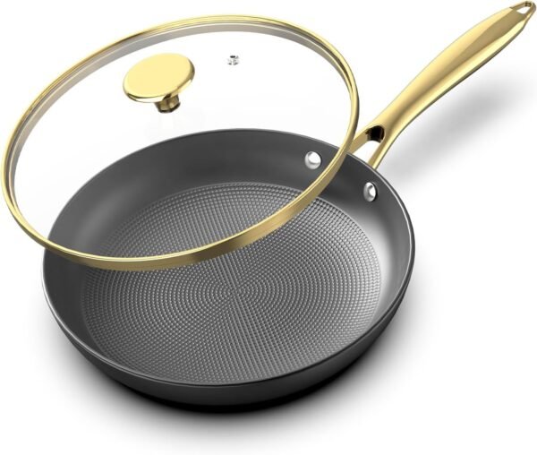 imarku Non stick Frying Pans, Long Lasting 10 Inch Frying Pan with Lid, Professional Cast Iron Skillets Nonstick Frying Pan, Frying Pans Nonstick with Lid and Stay Cool Handle, Christmas Gifts