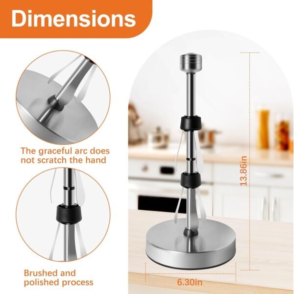 Stainless Steel Paper Towel Holder Designed for Easy One-Handed Operation - This Sturdy Weighted Paper Towel Dispenser Countertop Model Has Suction Cups and Holds All Paper Towel Rolls - Image 4