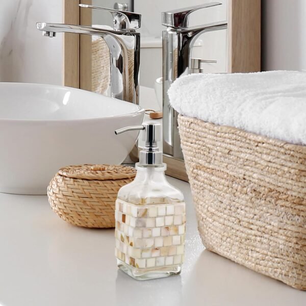 WDHODEC Shell Glass Soap Dispenser with Stainless Steel Pump, 18 OZ Refillable Liquid Hand Soap Dispenser Set for Kitchen Bathroom - Image 7