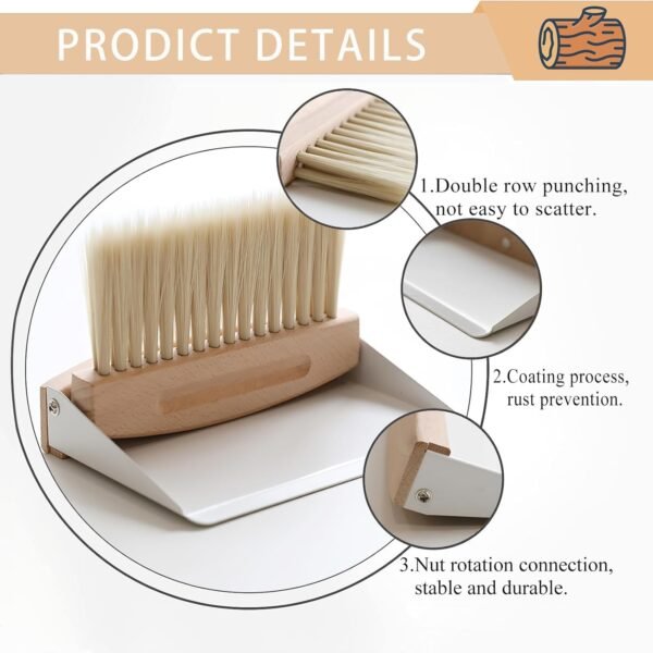 Mini Dustpan and Brush Set, Small Beechwood Broom and Dust Pan Set, Portable Cleaning Brush and Dustpan Combo with Natural Sisal - Image 2