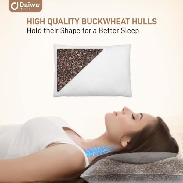 Daiwa Felicity Organic Buckwheat Pillow for Sleeping with Pillow Case – Sobakawa Japanese Hull Pillows with Premium Buckwheat Hulls - Cooling & Breathable with Neck Support for Any Sleeping Position - Image 6