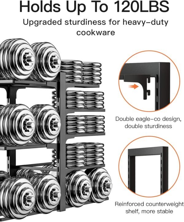 ORDORA Pots and Pans Organizer: Rack for Cabinet, 8-Tier Heavy Duty 120LBS Pots Pans Organizer Rack under Cabinet Adjustable for Dutch Ovens, Cast-iron Pans, Heavy Skillets Griddles, Shallow Pots - Image 2