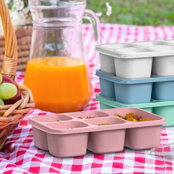 Bento Box Lunch Box,4Pcs Premium 5 Compartment Food Container Wheat Straw Meal Prep Container Lunchbox Container Storage Containers - Image 4