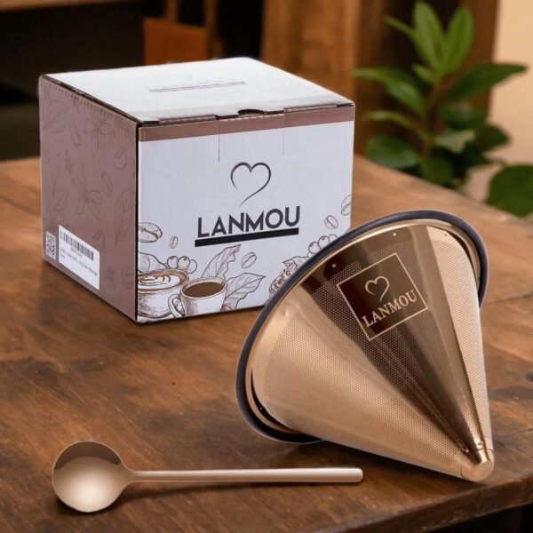 Stainless Steel Coffee Filter with a spoon - Compatible with Chemex & other Pour Over Coffee Carafes – Rose Gold Reusable Coffee Filter - Dishwasher & microwave safe Pour Over Coffee Dripper
