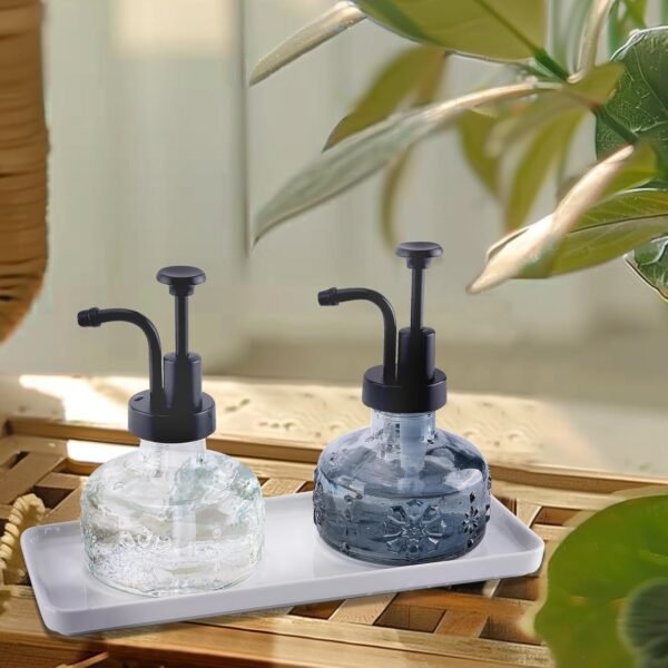 2 Pack Glass Soap Dispenser, Refillable Hand Soap Dispenser with Matte Black Shampoo Lotion Pump for Bathroom and Kitchen Countertop (Black & White) - Image 2