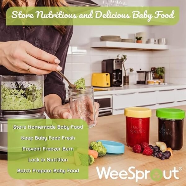 WeeSprout Glass Baby Food Storage Jars w/ Lids (4/8 oz, 12 Pack Set) Snack, Reusable Small Containers, Breast Milk, Fridge, Freezer, Microwave & Dishwasher Safe, Essential Must Have for Infants - Image 4