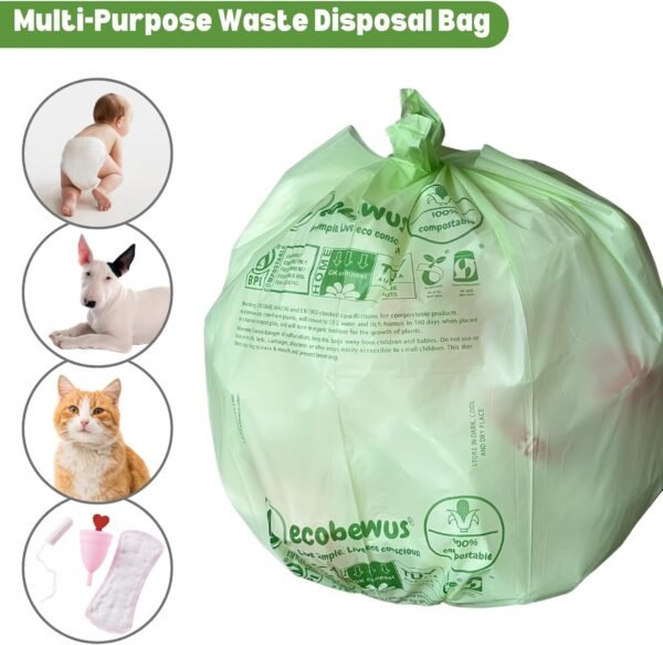 2.6 Gallon 100% Compostable Bags Handle Tie (110 Bags) Small Disposable Compost Trash Bags Food Scrap Garbage Bags US BPI Certified TUV OK Compost Home Certified Meeting ASTM D6400 (110 ct.) - Image 4