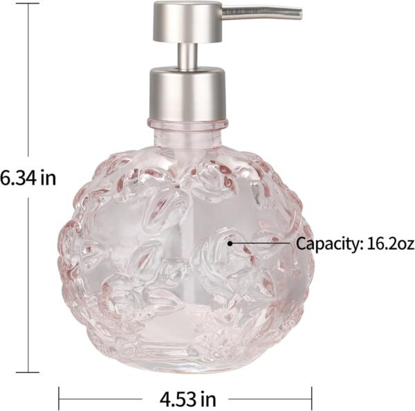 Clear Glass Lotion Pump, Refillable Soap Dispenser for Bathroom, Kitchen, and Countertop, Elegant Durable Design, Eco-Friendly with Metal Pump, Stylish Home Accessory, Pink Peach Floral - Image 2