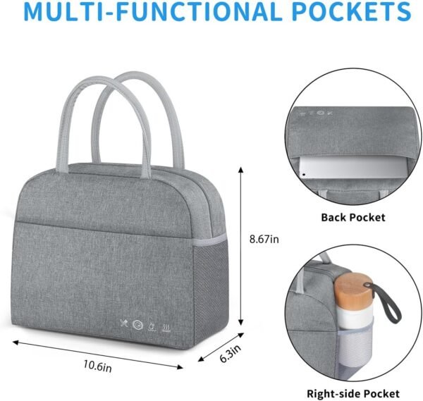 Lunch Bag Lunch Box for Women Men Reusable Insulated Lunch Tote Bag, Food Handbags Case High Capacity for Travel Work Picnic,GREY - Image 5
