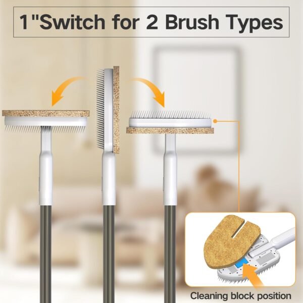 Tub Scrubber Cleaning Brush, Non-Scratch Shower Scrubber with Long Handle, 6 Replaceable Natural Fiber Pads & A Double-Sided Head, Scrub Brush for Cleaning Bathroom Kitchen Wall Sink - Image 2