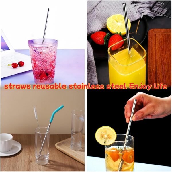 2 pack Stainless Steel Straws, 8.5in*0.3in Reusable Stainless Steel Straws with Suction Brush and Silicone Extension Nozzle, Reusable Drinking Straws Suitable for home and outdoors. - Image 6