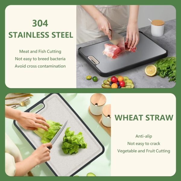 Cutting Board Double Sided With knife,HI NINGER 304 Stainless Steel Cutting Board for Kitchen,Food-Grade, Stainless Steel and Wheat Straw PP,Easy to Clean Large Cutting Board,non toxic Chopping Board - Image 6