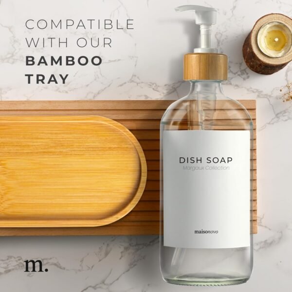 MaisoNovo Kitchen Soap Dispenser | 16.9 fl oz Glass Clear Soap Dispenser with Bamboo Pump - Image 5